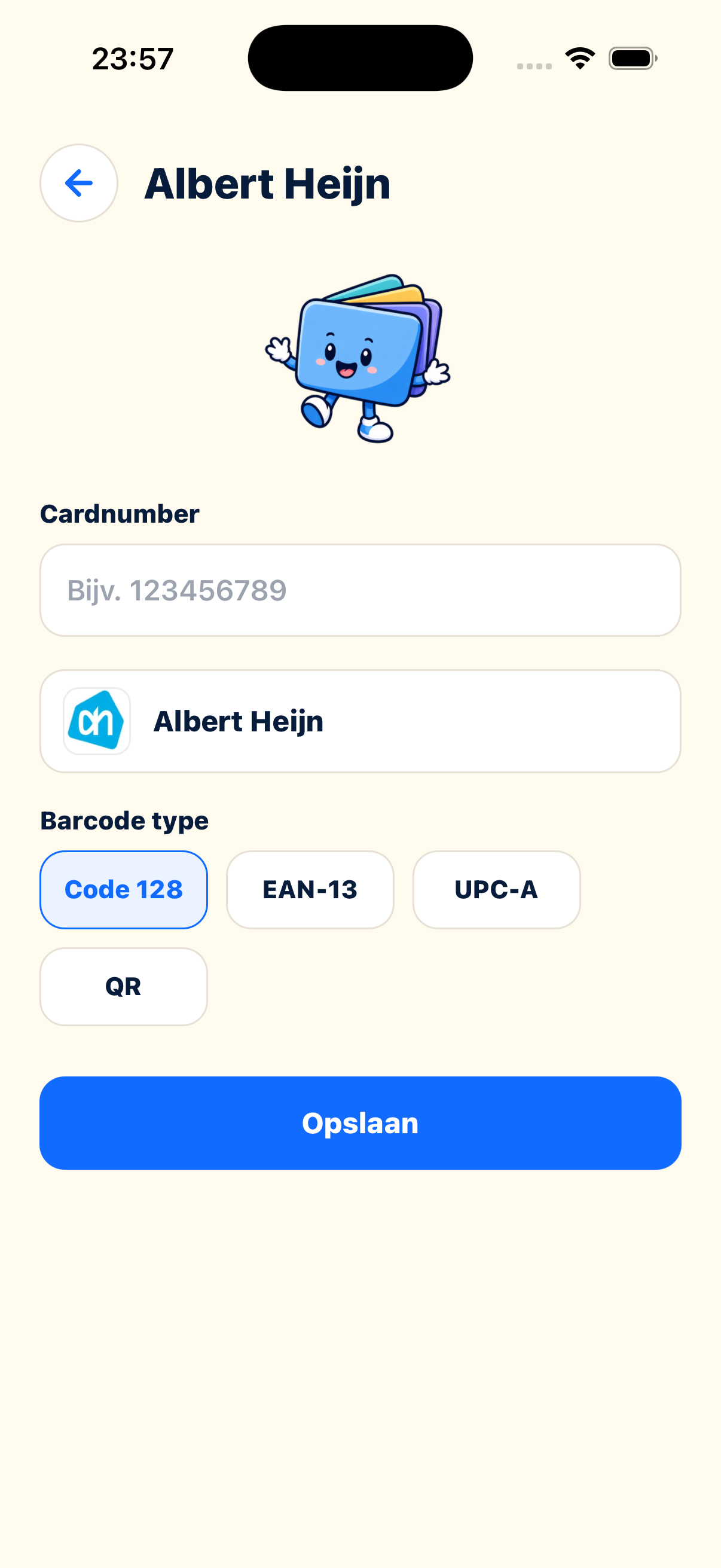 TappDeck scherm voor handmatige invoer